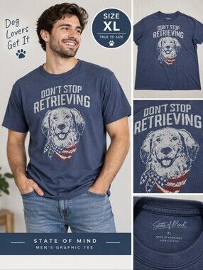 State of mind mens XL blue retriever dog pun shirt #24